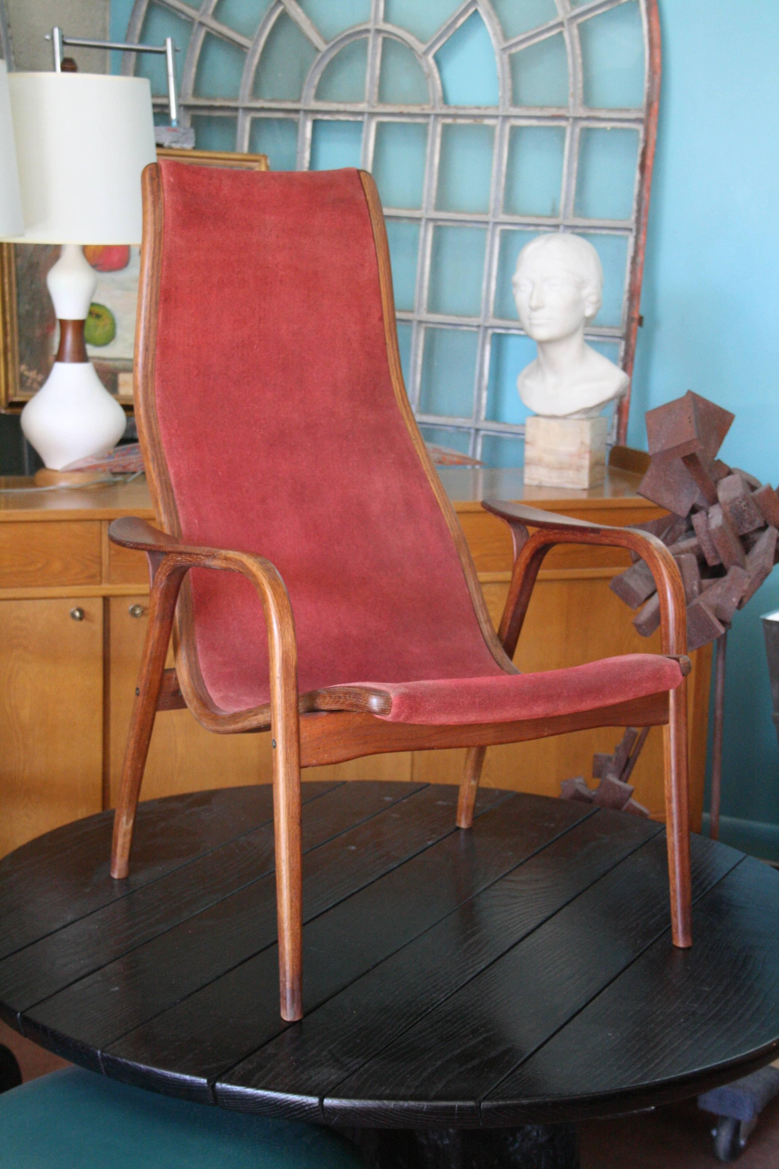 Mid-Century Modern Wood and Suede Lounge Chair by Yngve Ekstrom, Sweden