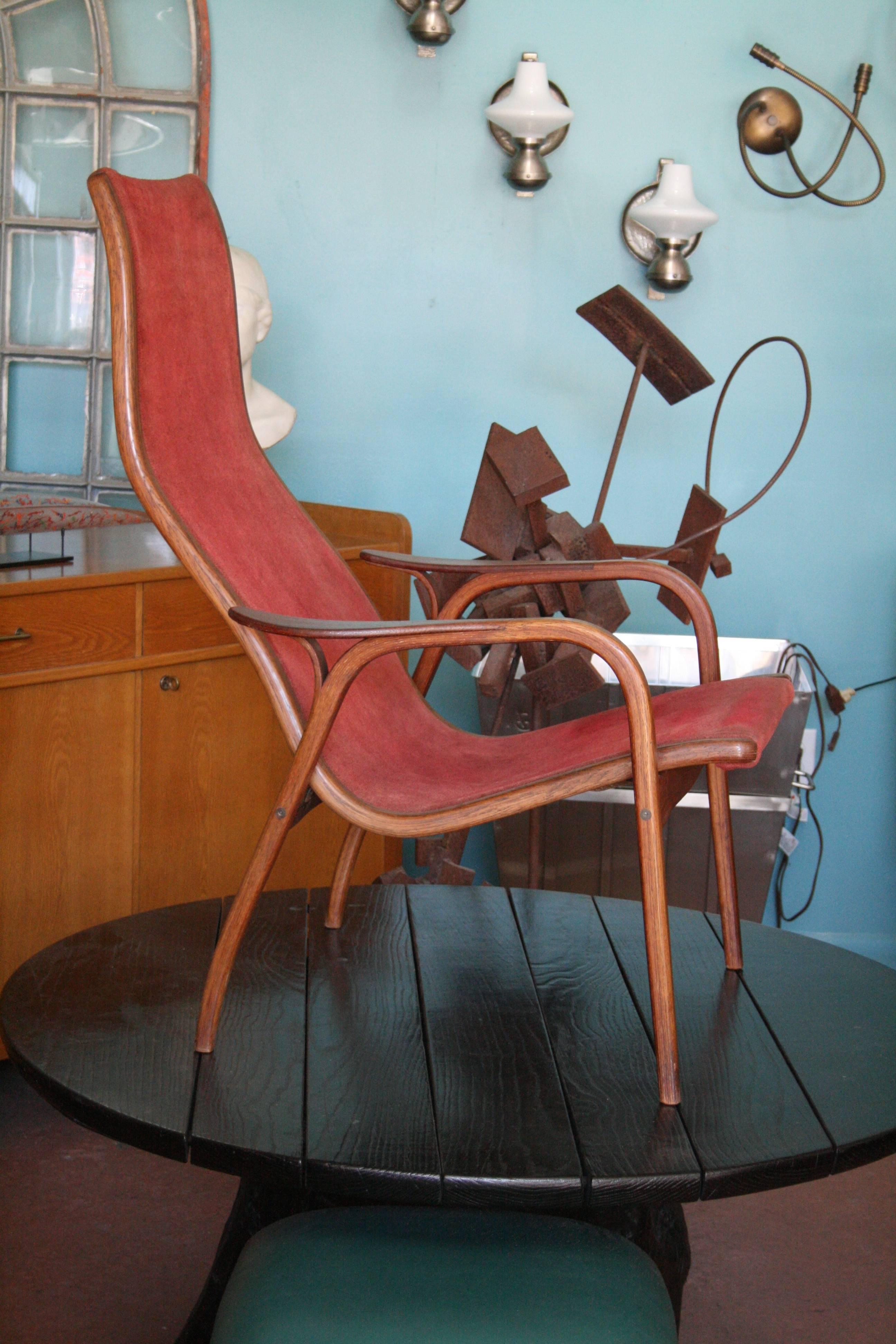 Wood and Suede Lounge Chair by Yngve Ekstrom, Sweden In Good Condition In Pound Ridge, NY