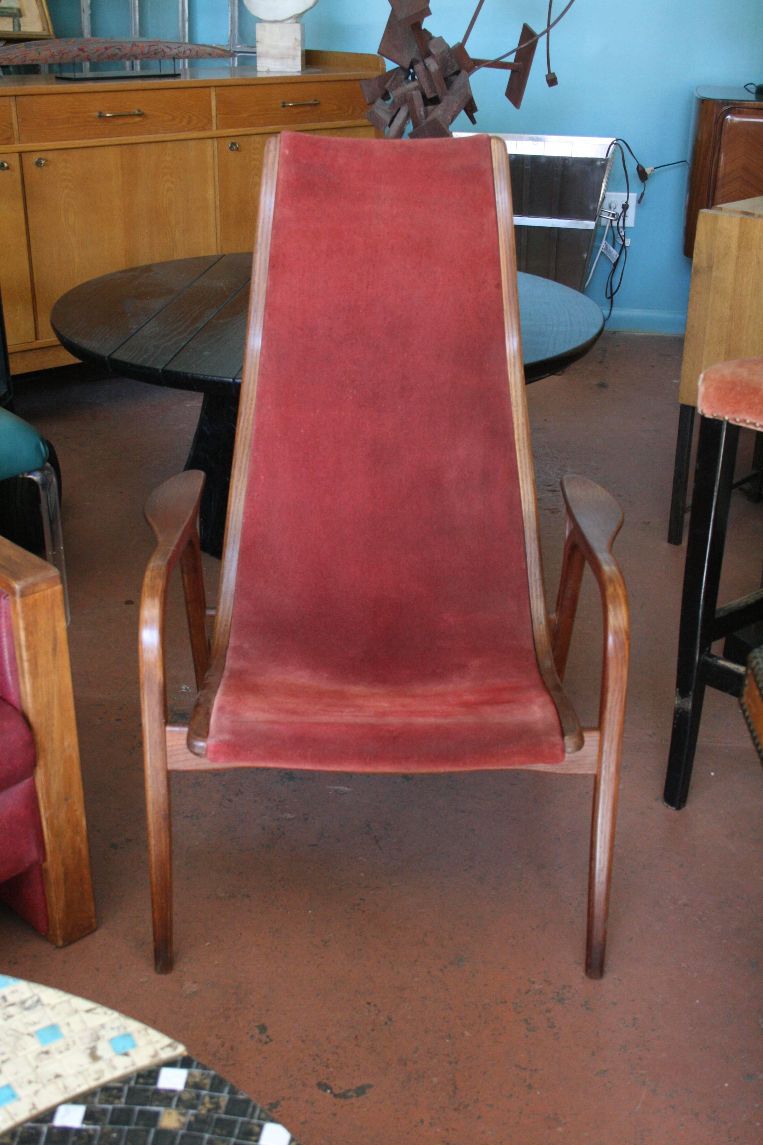 Mid-20th Century Wood and Suede Lounge Chair by Yngve Ekstrom, Sweden
