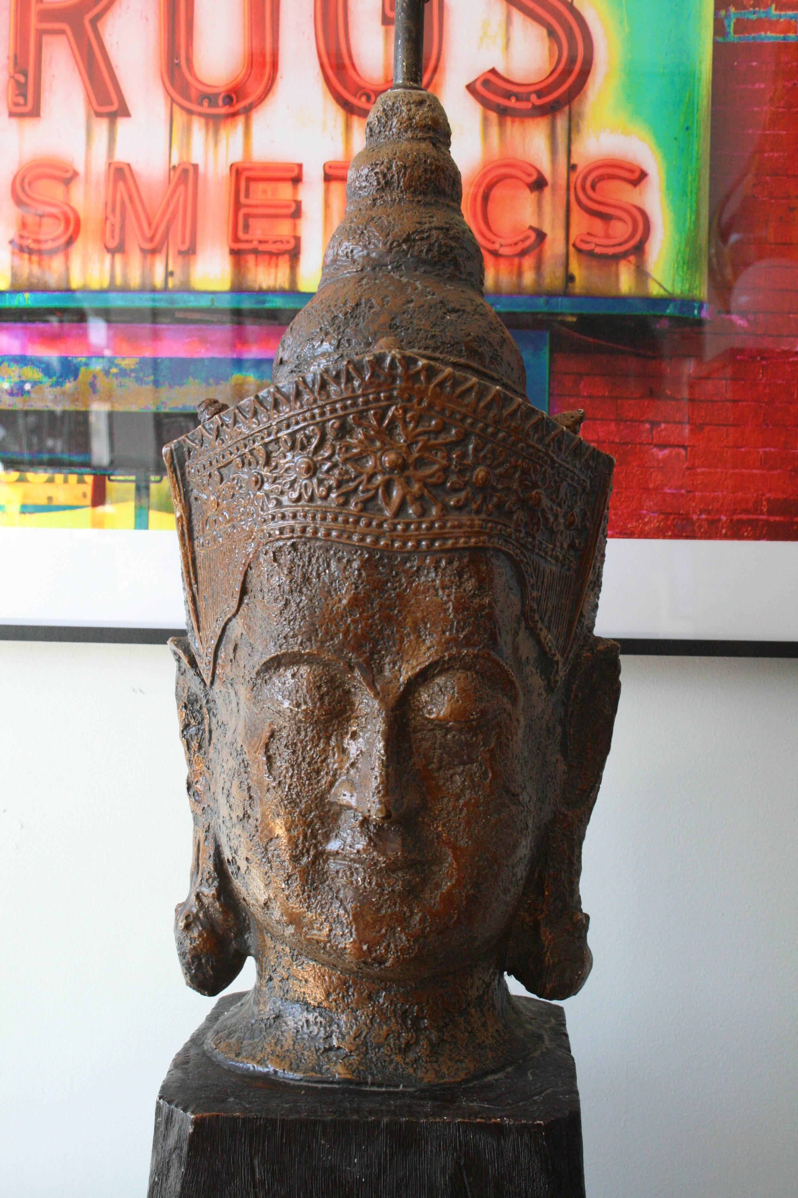 Mid-Century Modern Impressive Glazed Ceramic Buddha Lamp