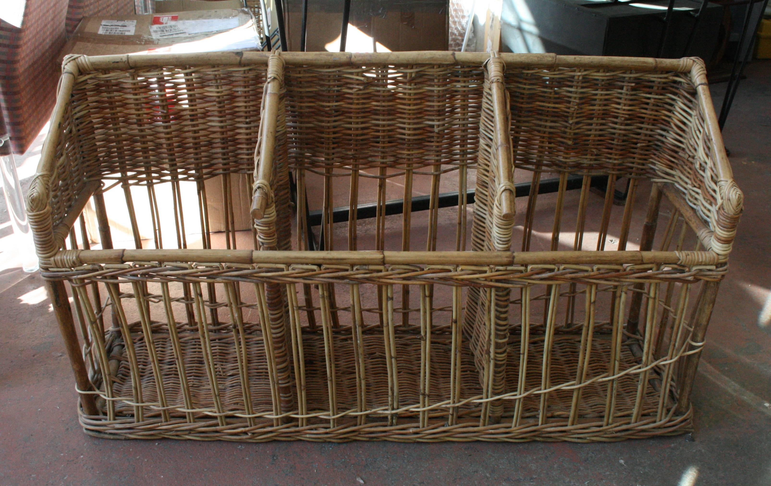 French baguette basket in three sections.