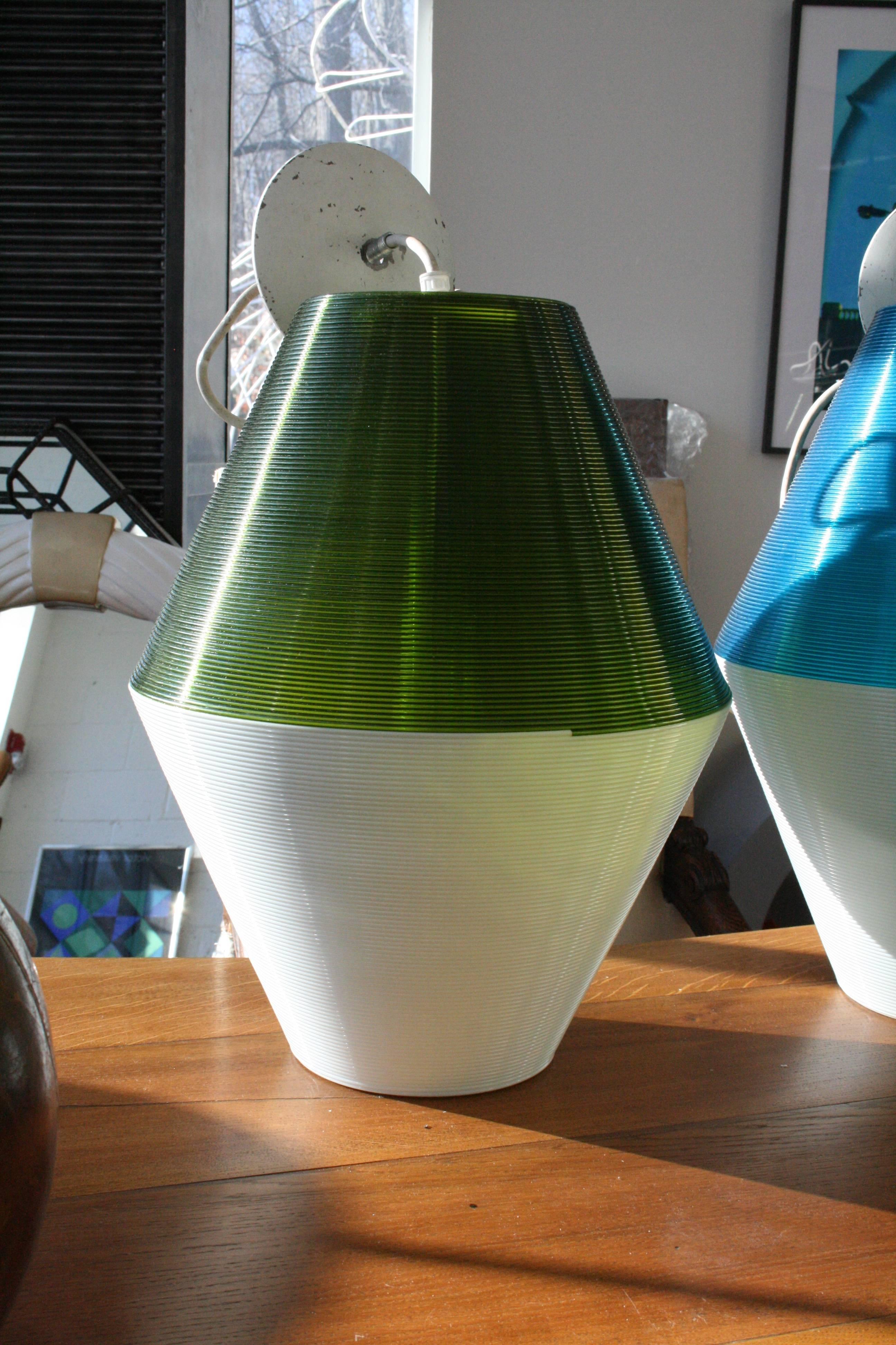 Mid-Century Modern Set of three Large Pendant Lights by Rotaflex for Heifetz, 1950s For Sale