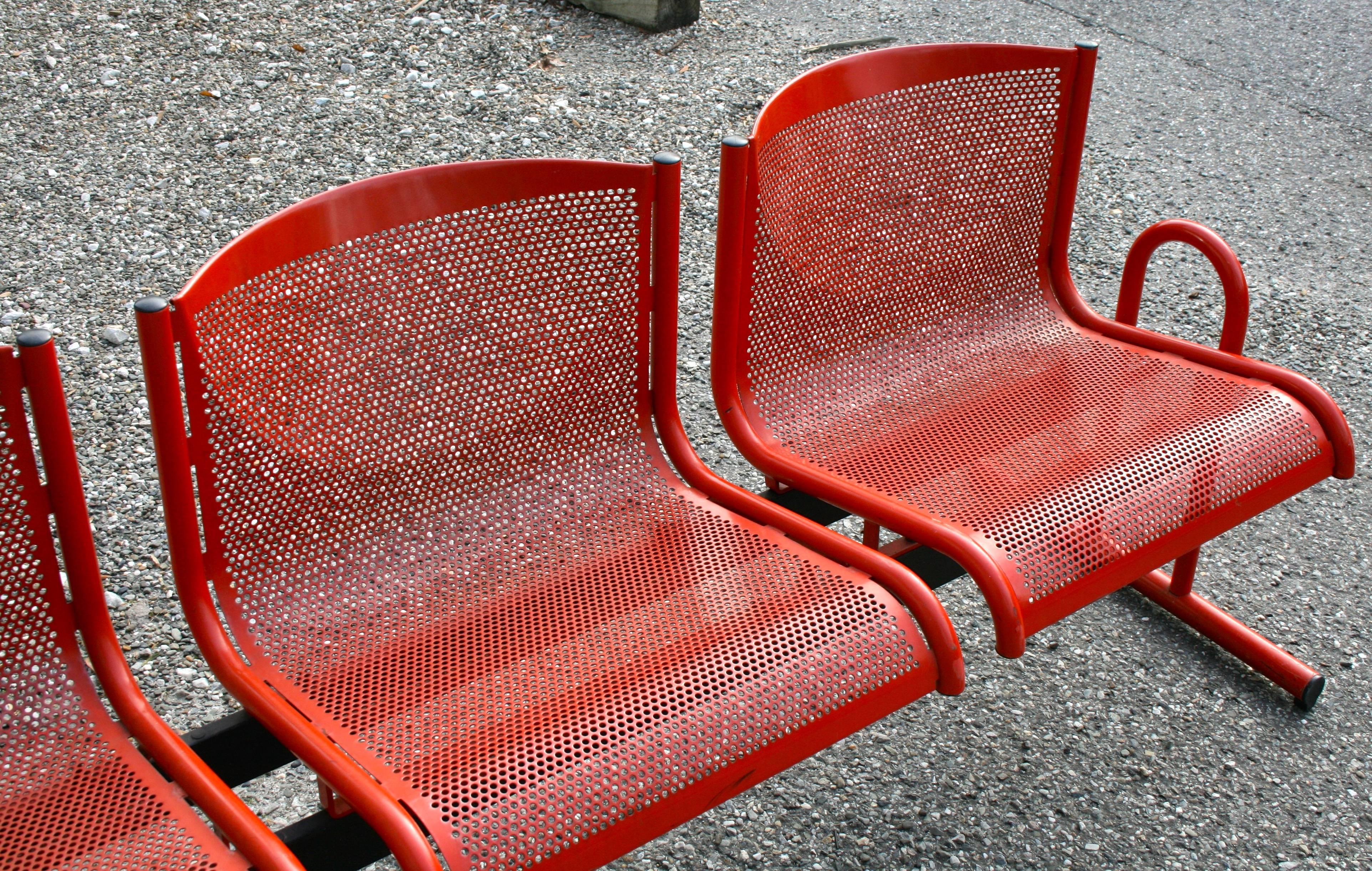 Mid-Century Modern Jean Prouve Style Tubular and Pierced Metal Bench