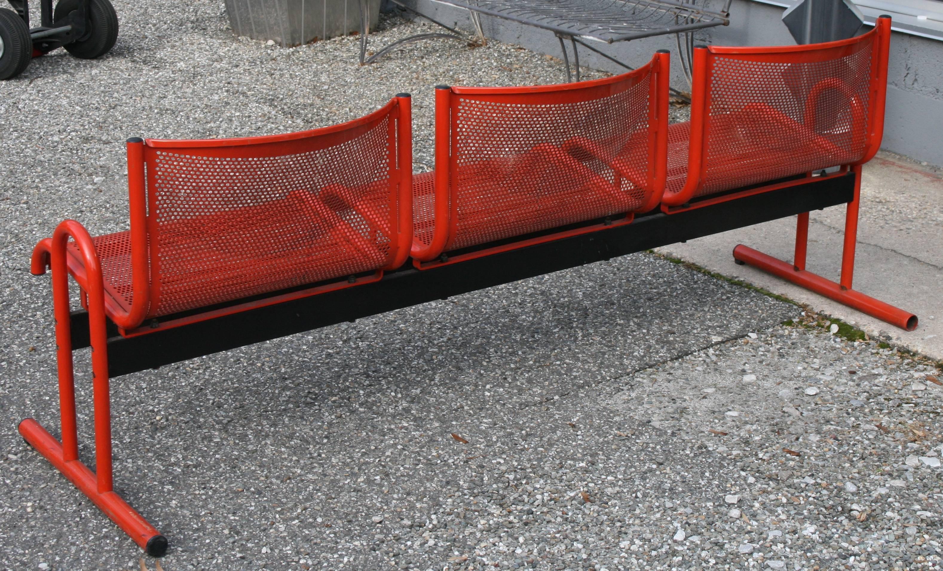 Jean Prouve Style Tubular and Pierced Metal Bench In Excellent Condition In Pound Ridge, NY