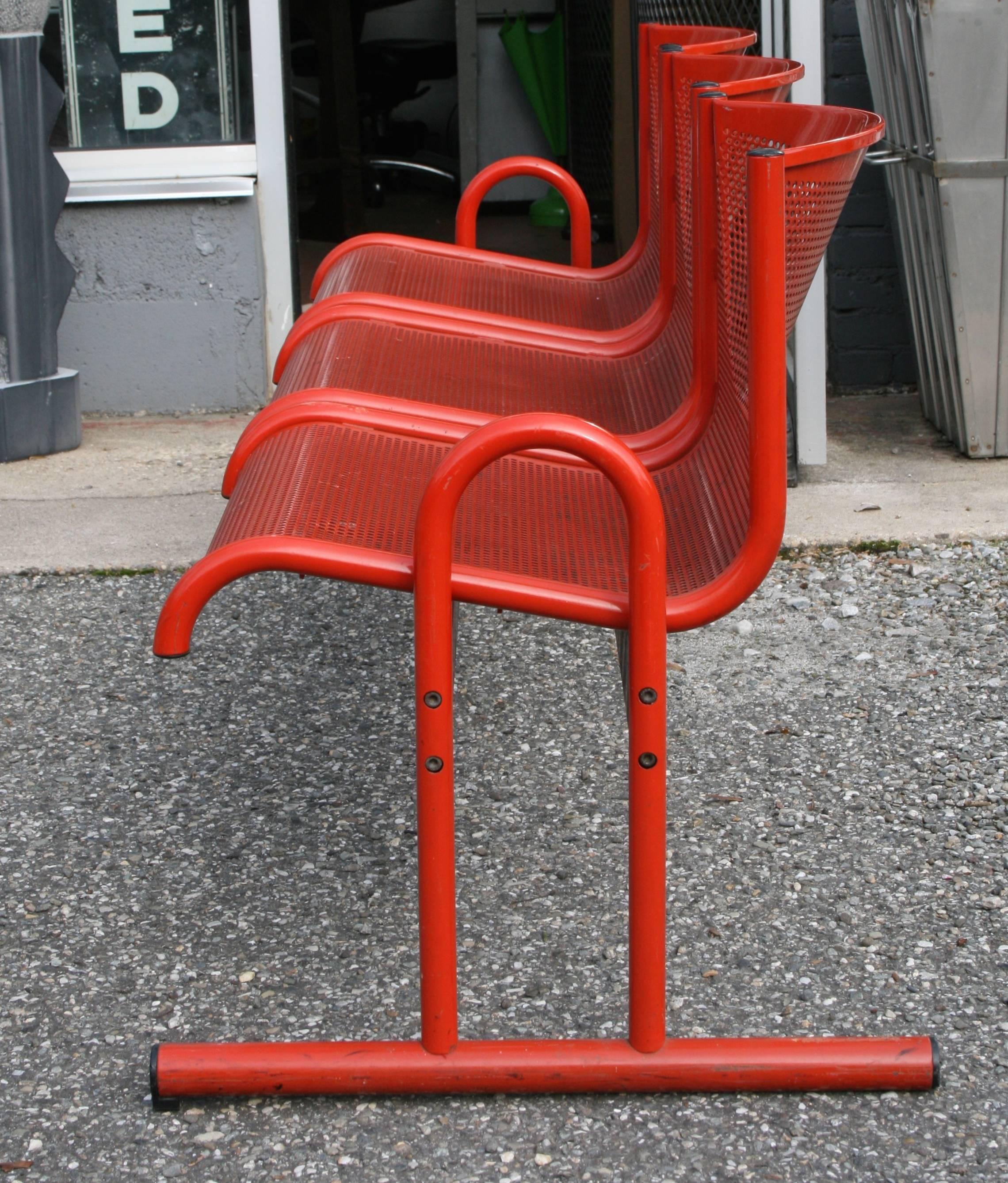 Late 20th Century Jean Prouve Style Tubular and Pierced Metal Bench