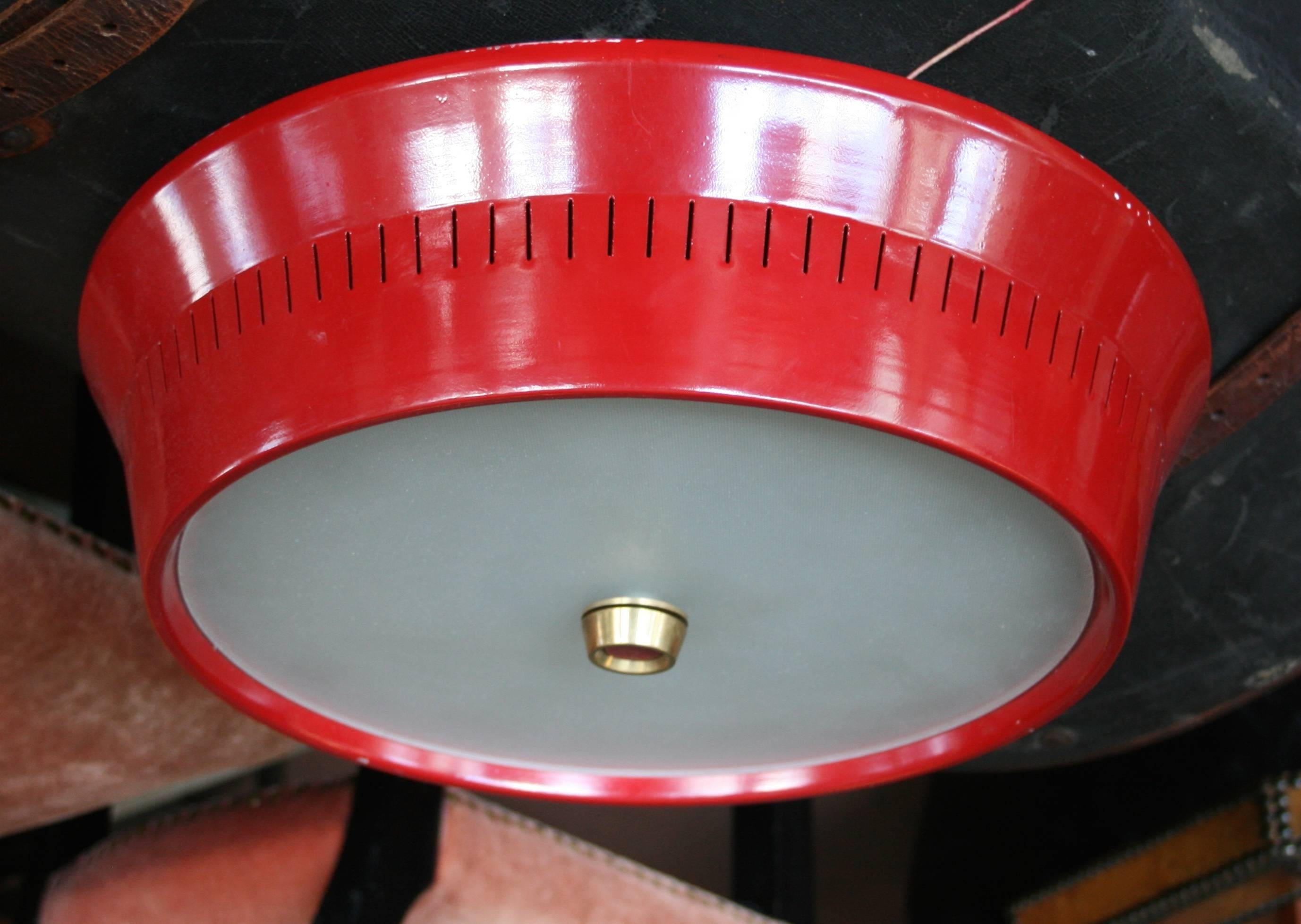 Mid-Century Modern Large Stilnovo red flush mount light fixture