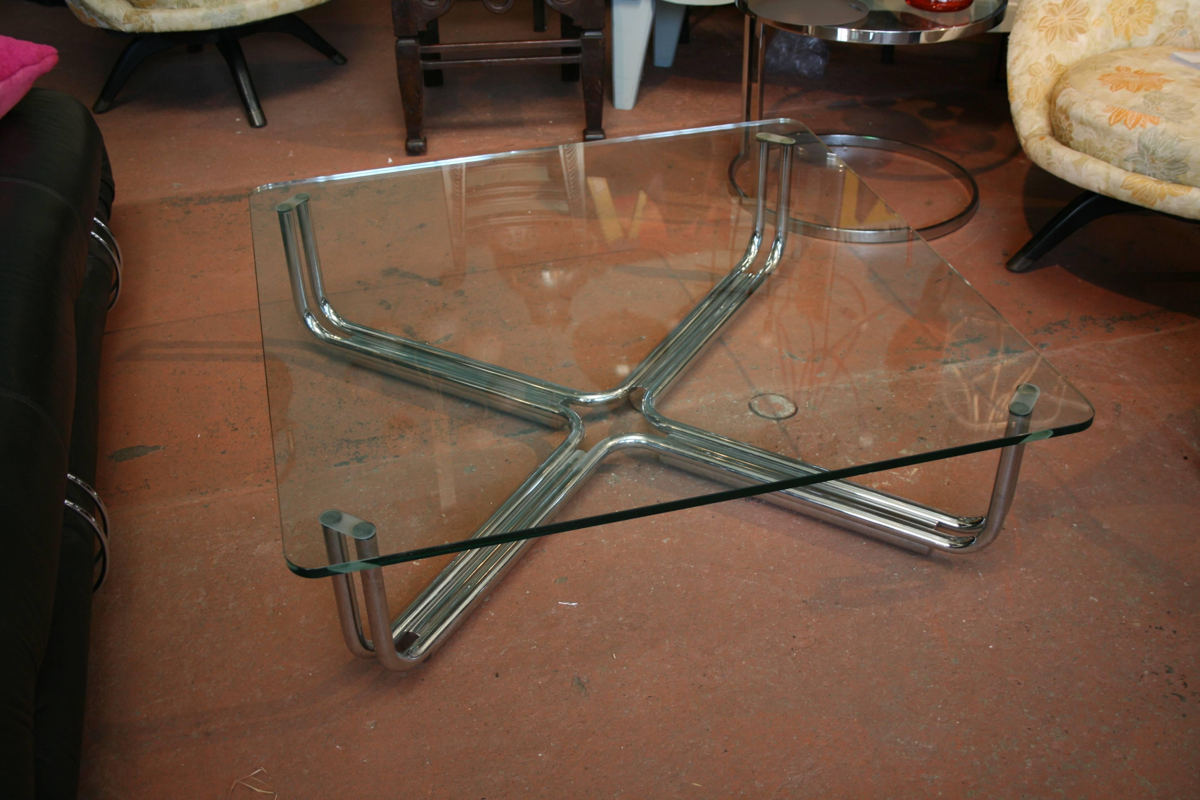 Italian Tubular Chrome and Glass Coffee Table by Gianfranco Frattini for Cassina