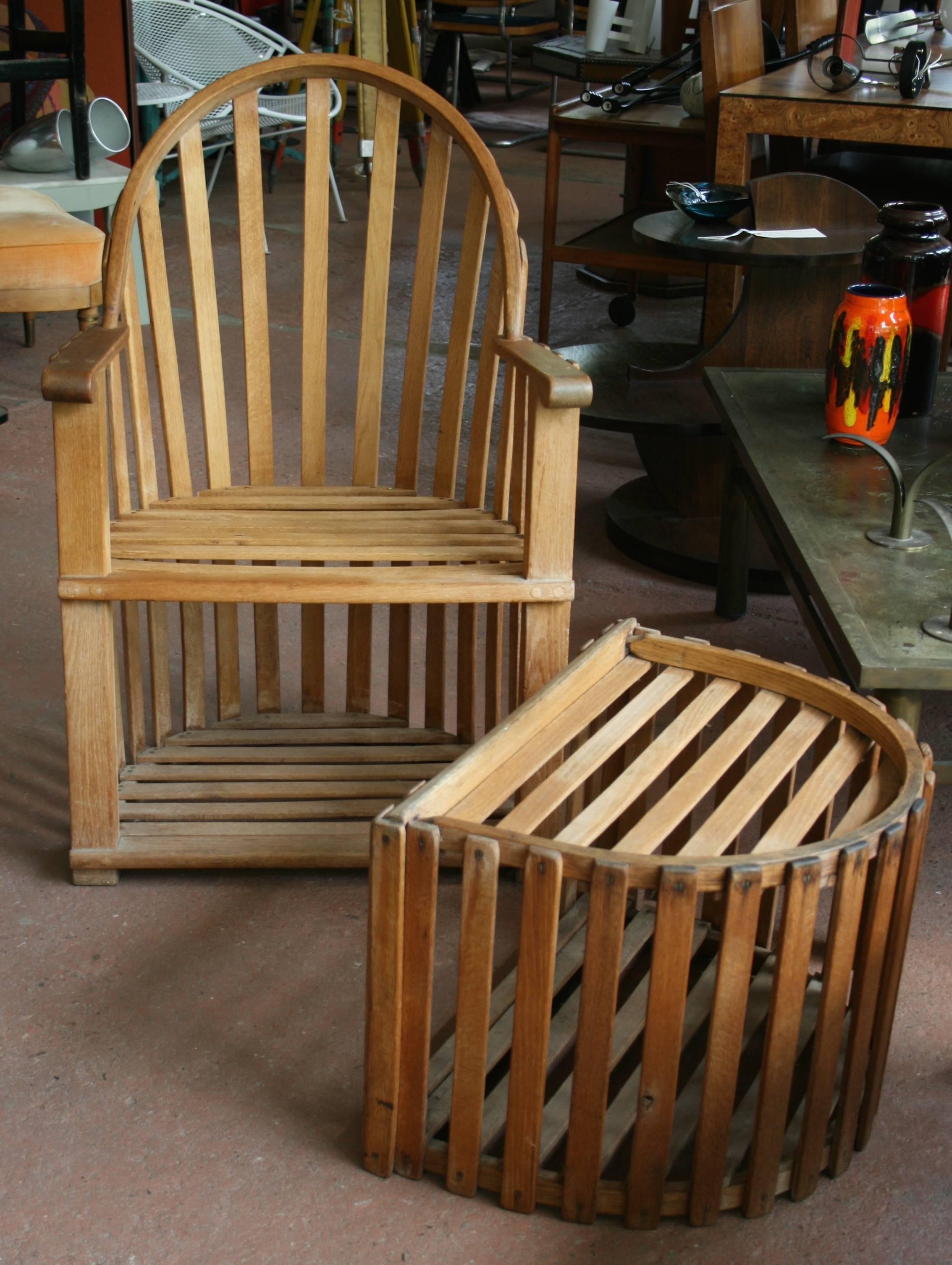 American Slatted Wood Chair and Ottoman