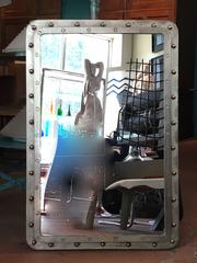 Pair of Large Cast Iron Porthole Mirrors