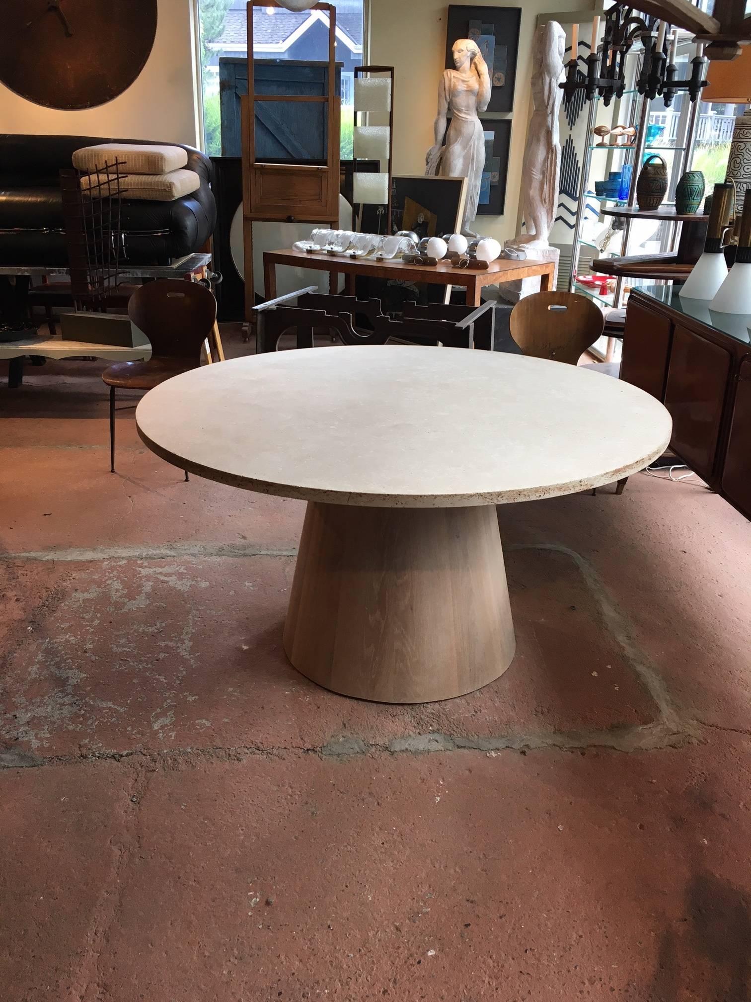 Bleached Travertine and White Oak Center Table For Sale
