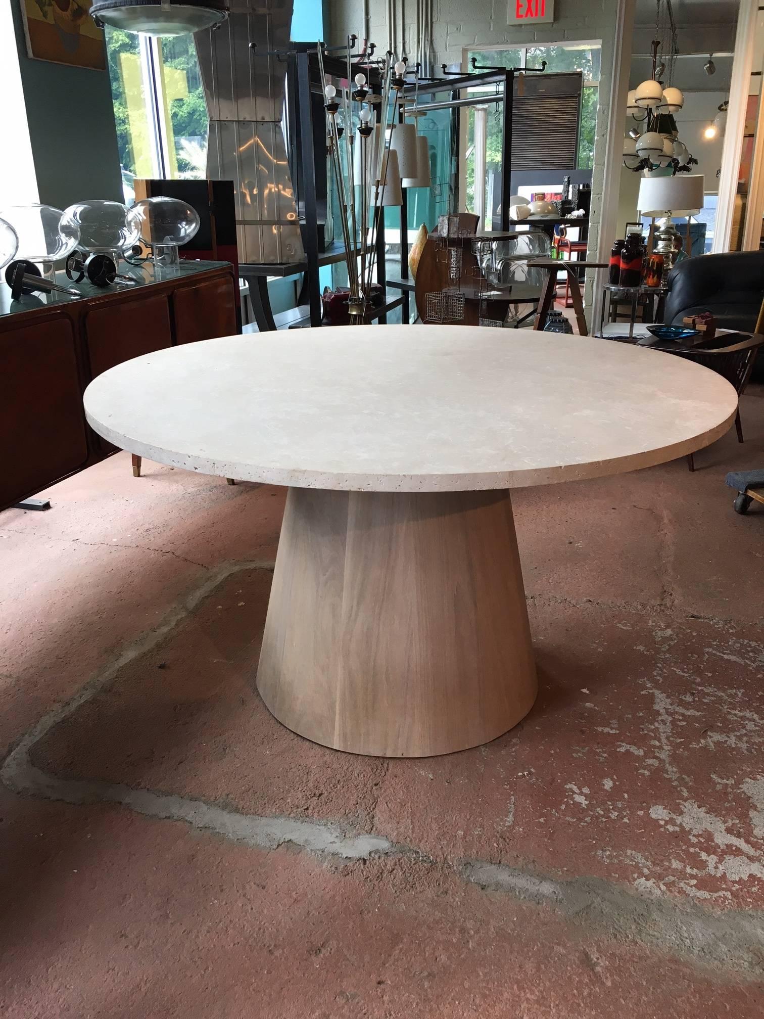 Travertine and White Oak Center Table In Excellent Condition For Sale In Pound Ridge, NY