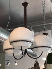 Pair of Sergio Asti for Arteluce Chandeliers with White Glass Spheres