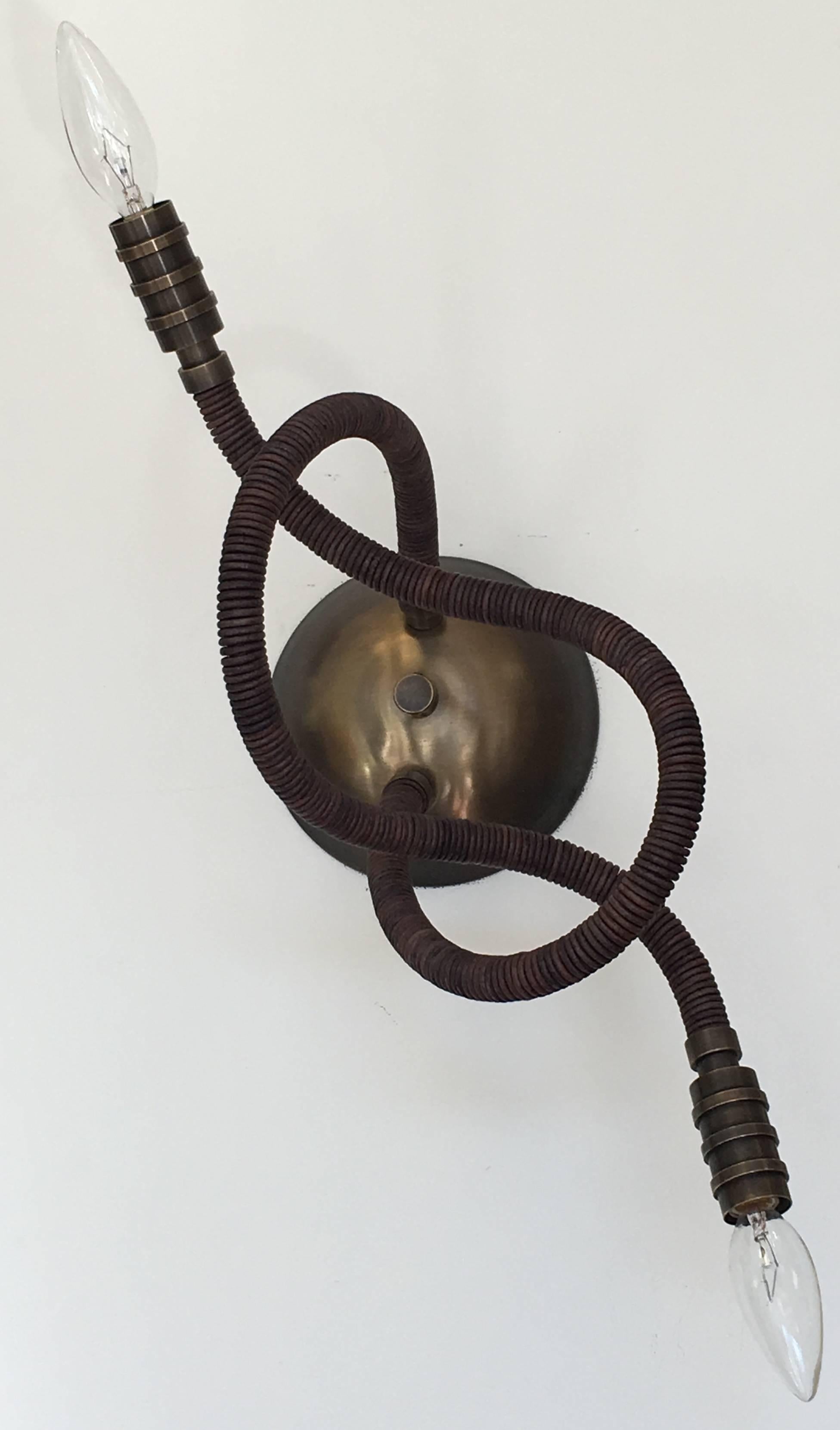 Adjustable Bark Branch Leather Meander Wall Light In Excellent Condition For Sale In Pound Ridge, NY