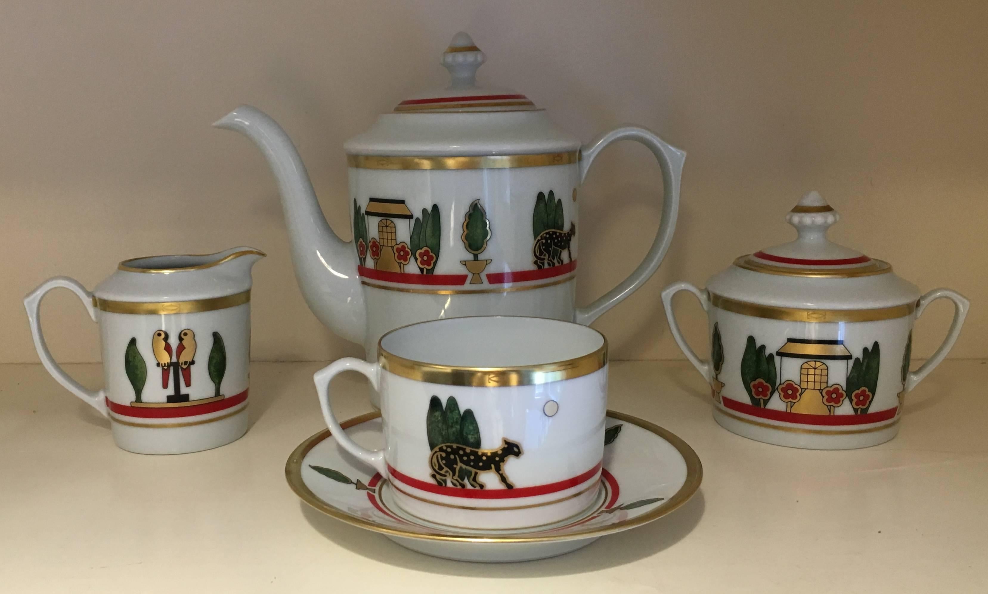 French La Maison De Louis Cartier Gold Panther Coffee Set