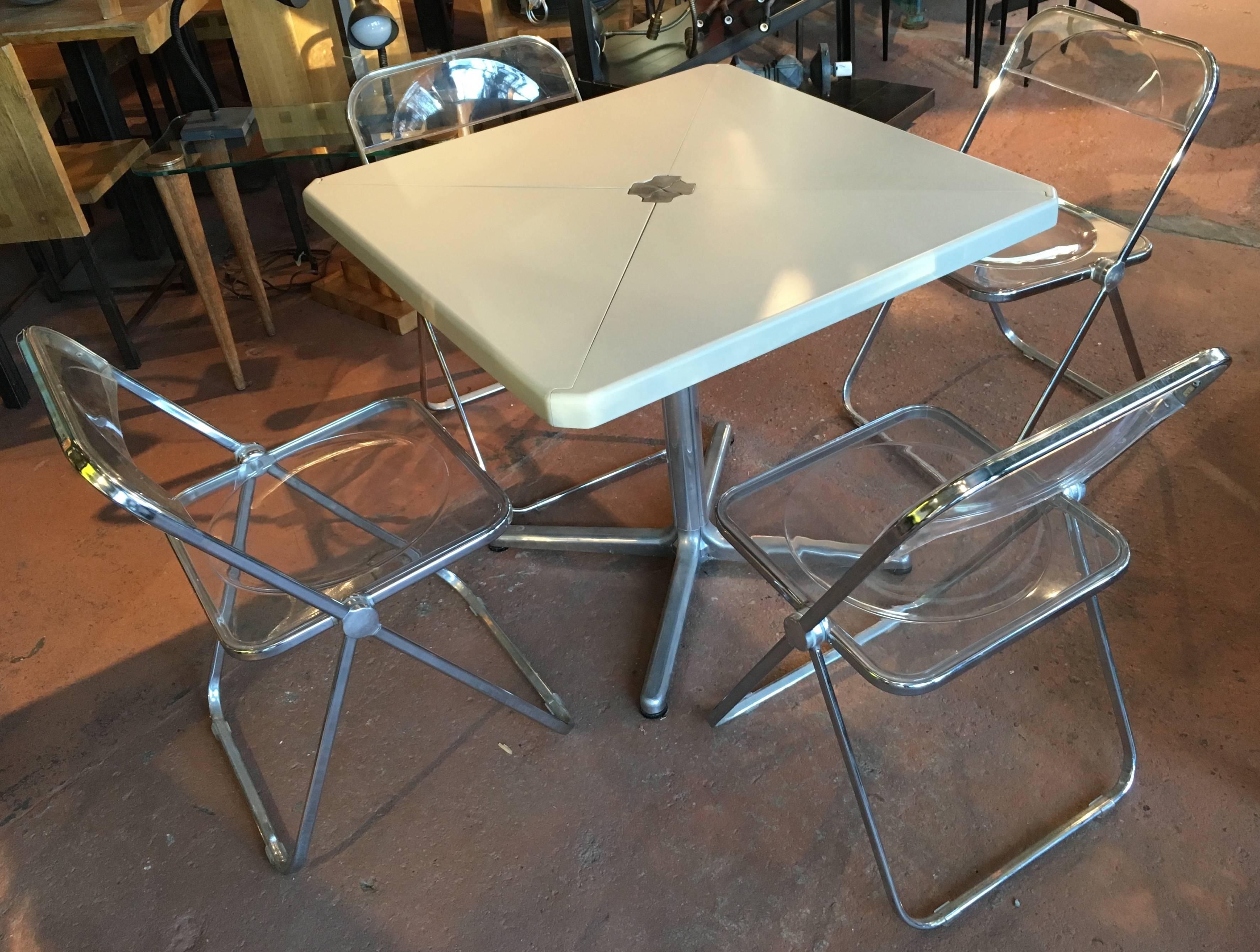 Italian Modern Metal Folding Card Table and Four 