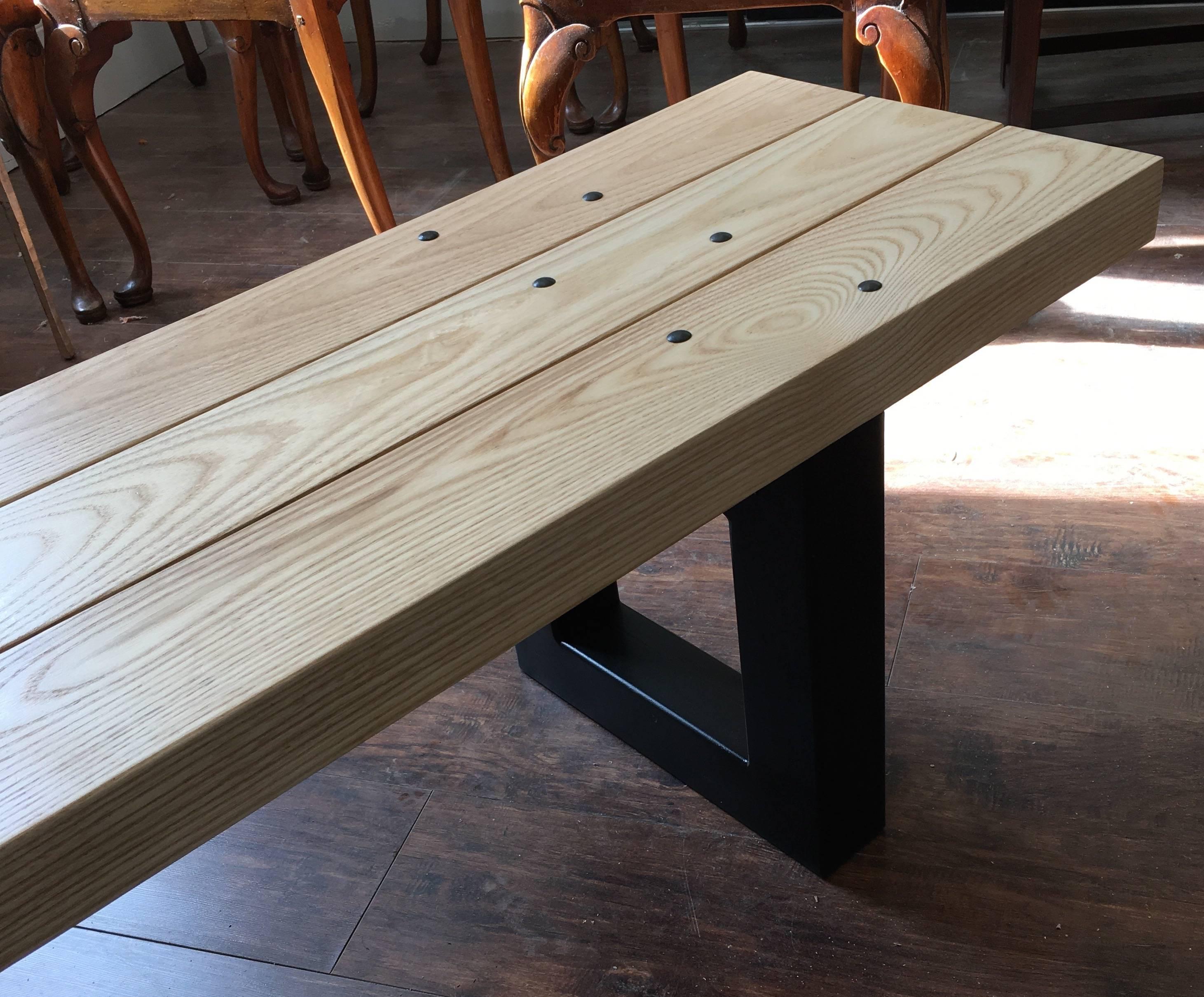 Avantgarden Slatted Wood and Steel Bench, custom finishes For Sale 1