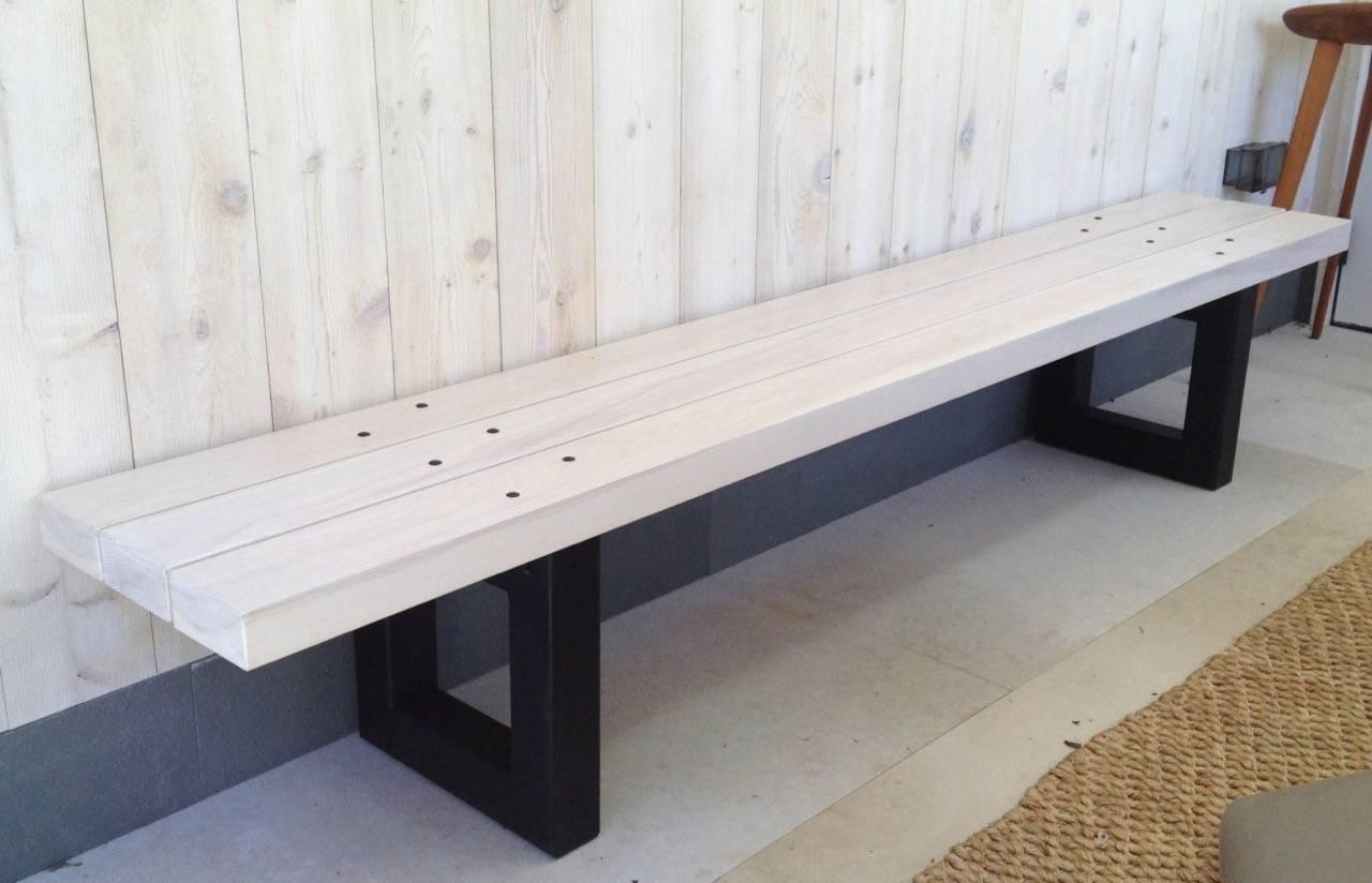 Contemporary Avantgarden Slatted Wood and Steel Bench, custom finishes For Sale