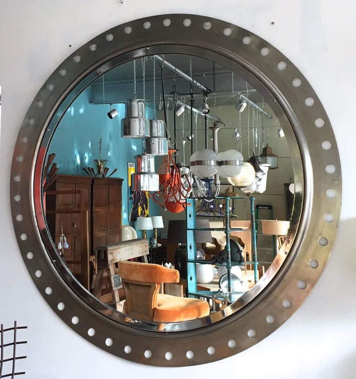 Massive Round Metal Mirror with Cutouts For Sale at 1stdibs