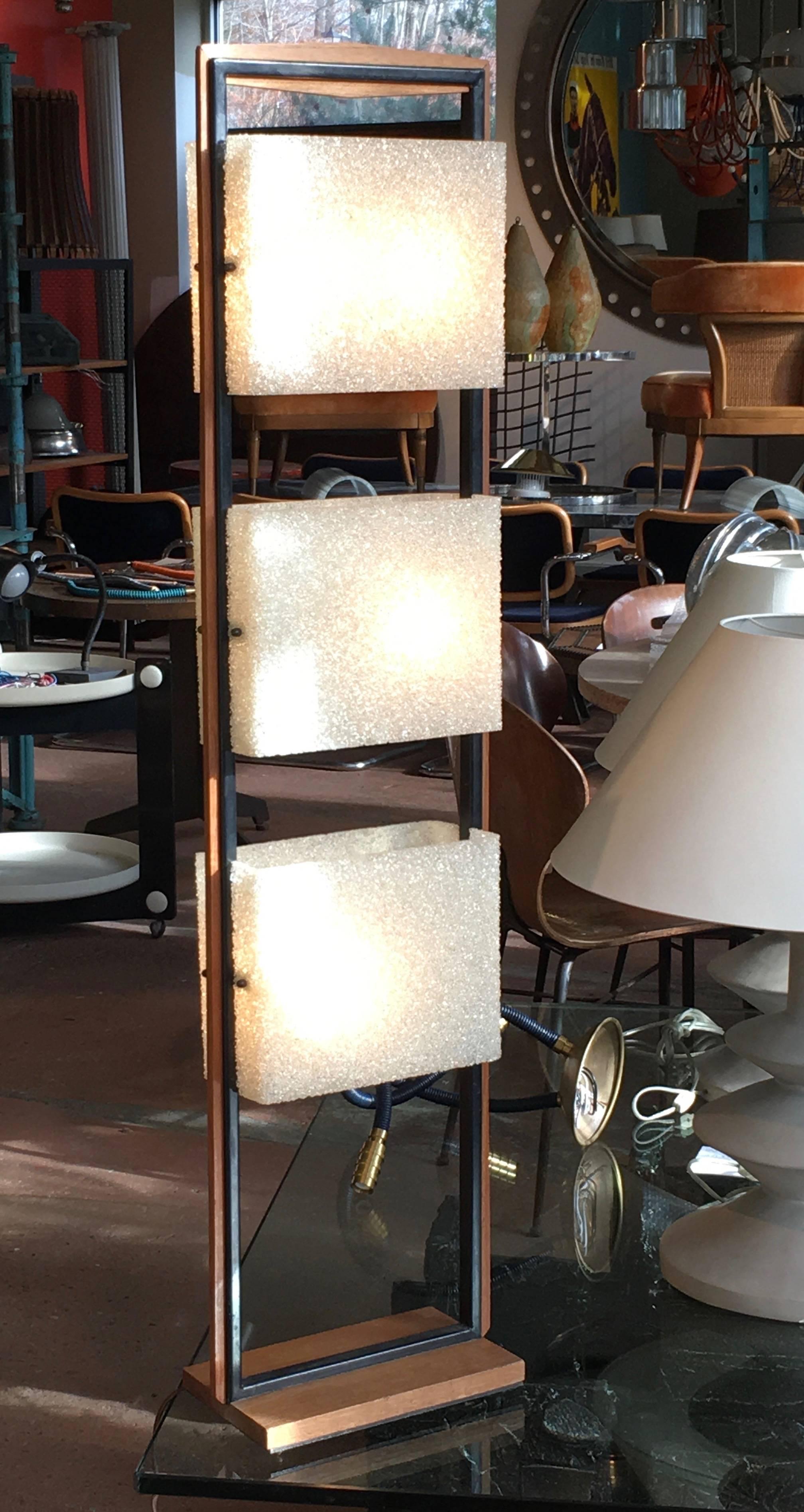Mid-Century Modern French Modern Teak and Metal Floor Lamp with Acrylic Shades by Arlus