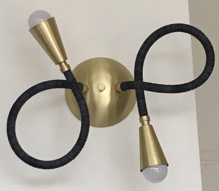 Brass and Leather Meander Flexible Arm Wall Light For Sale at 1stdibs