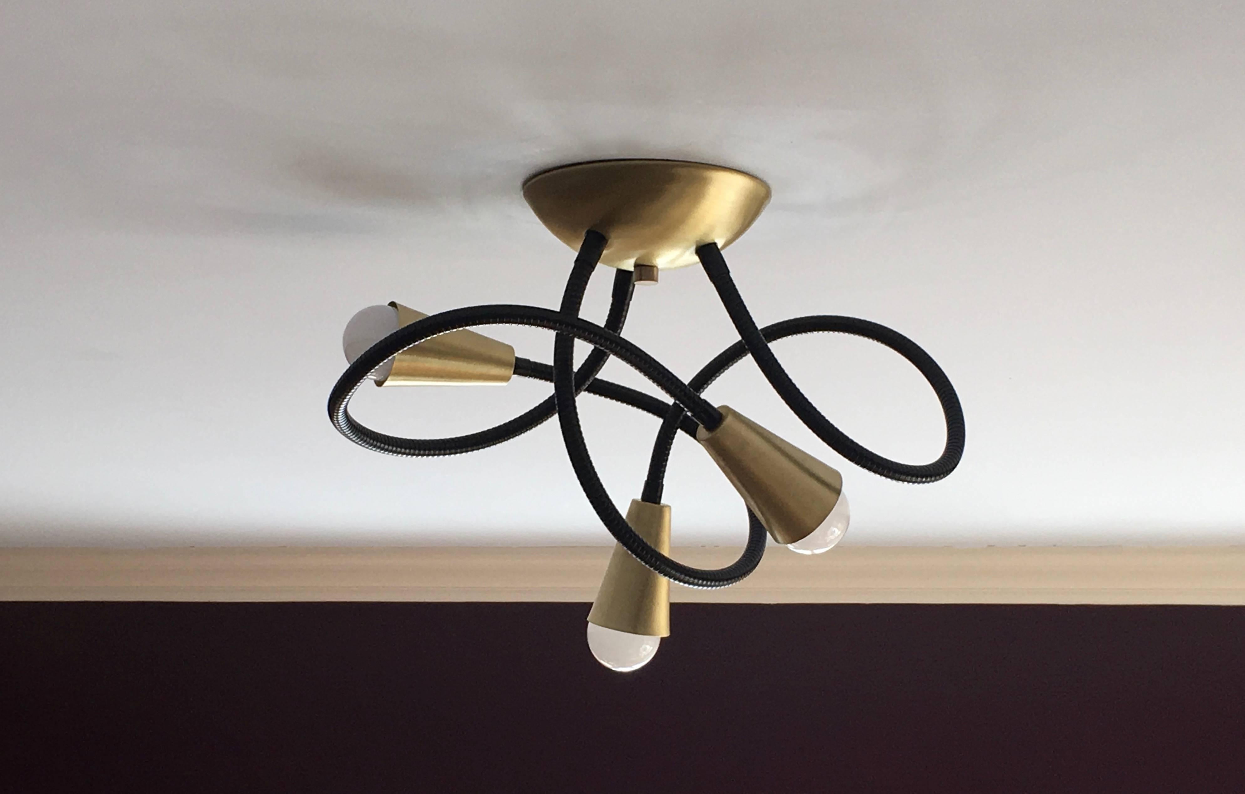 Modern Three-Light Meander Flexible Arm Ceiling Mounted Light Fixture For Sale