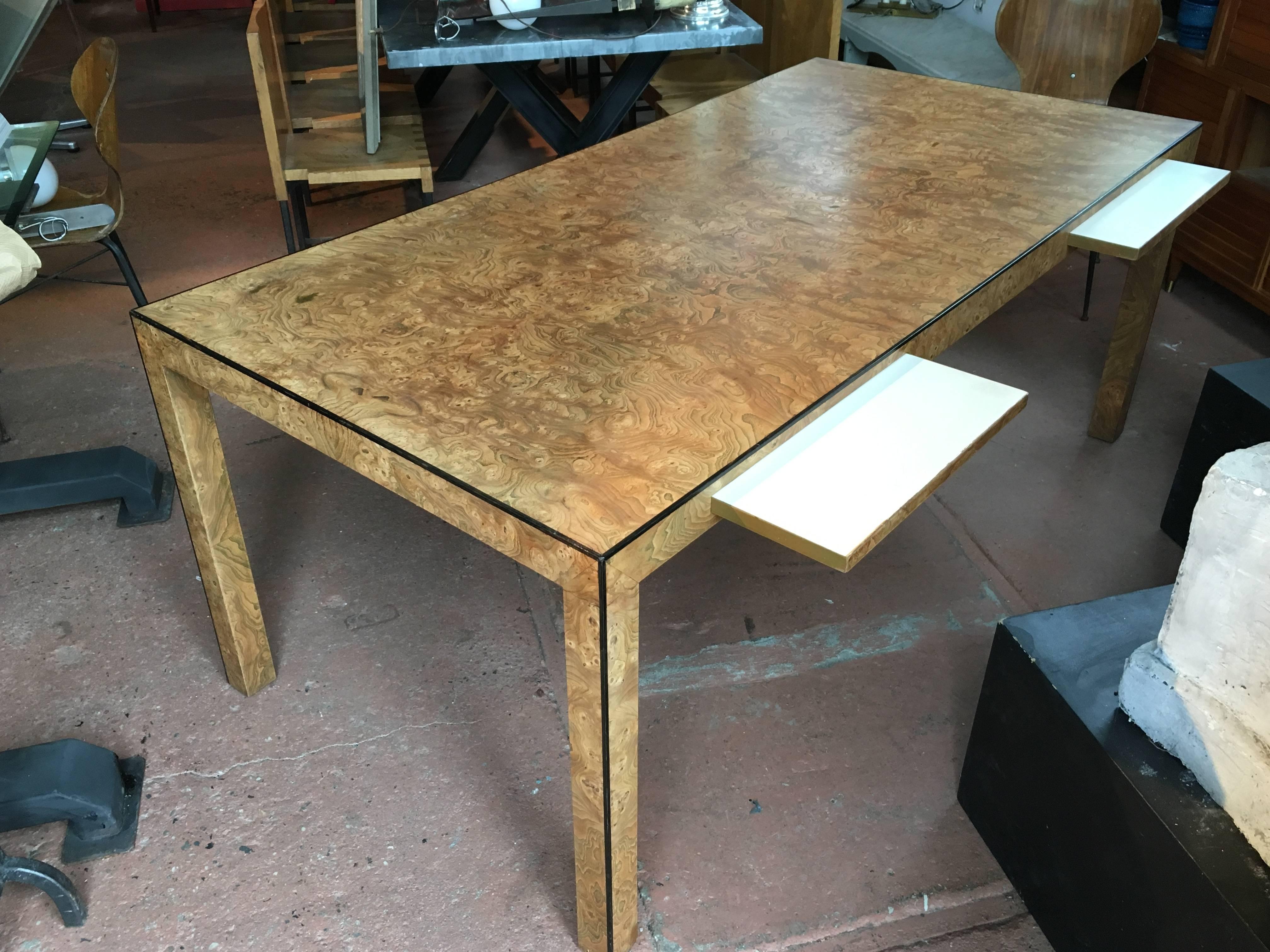 1970s Milo Baughman Burl Wood Parsons Dining Table or Partners Desk In Good Condition In Pound Ridge, NY