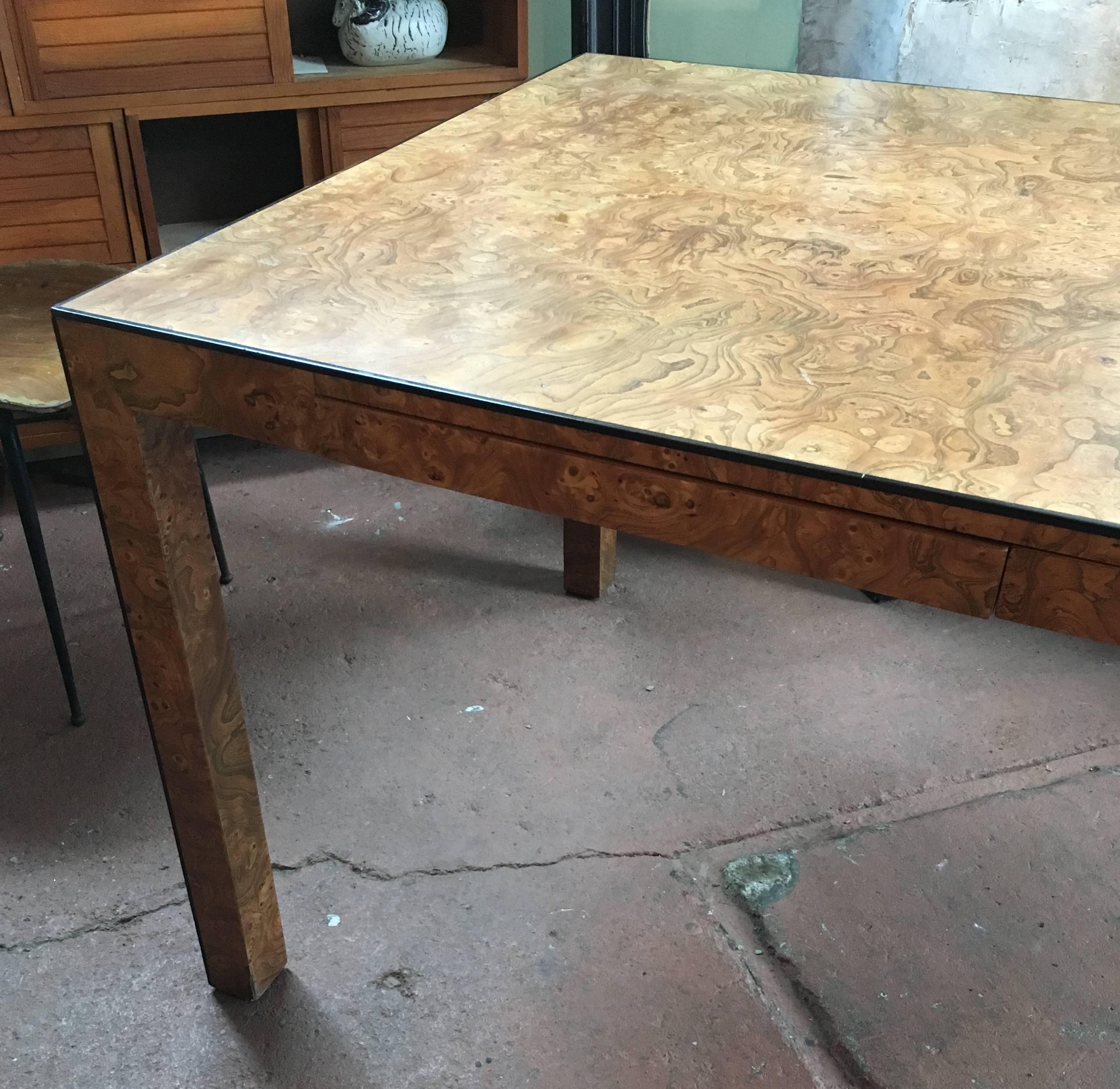 Late 20th Century 1970s Milo Baughman Burl Wood Parsons Dining Table or Partners Desk