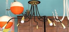 Leather and Brass Meander Chandelier with Flexible Arms