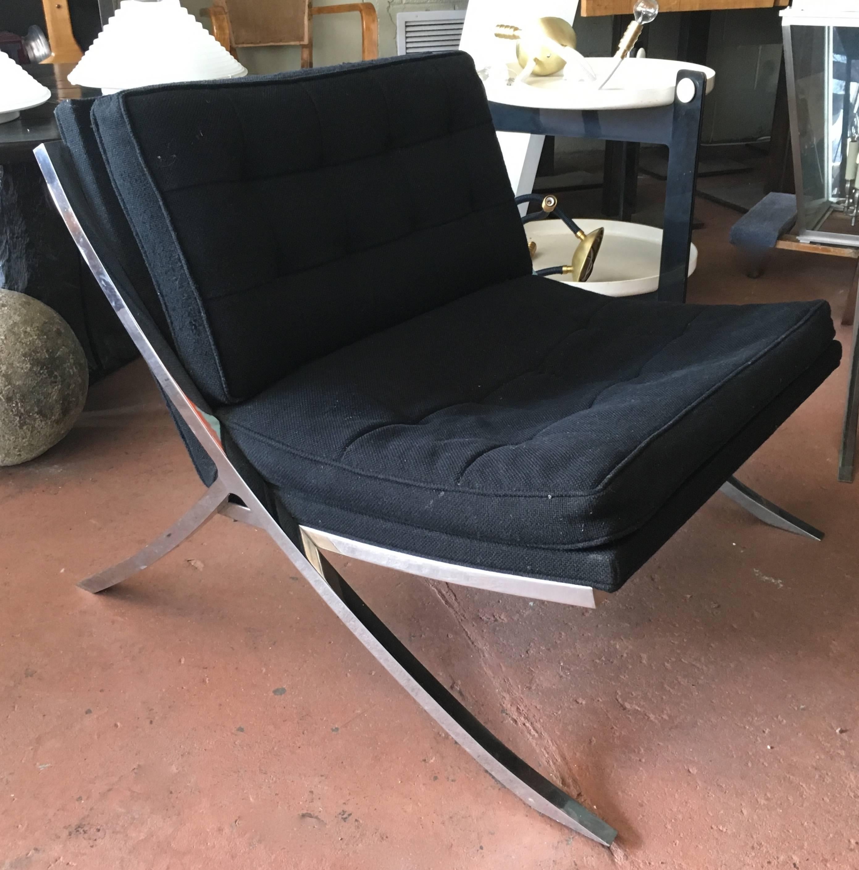 American Pair of Polished Steel Lounge Chairs by Mueller, 1970s