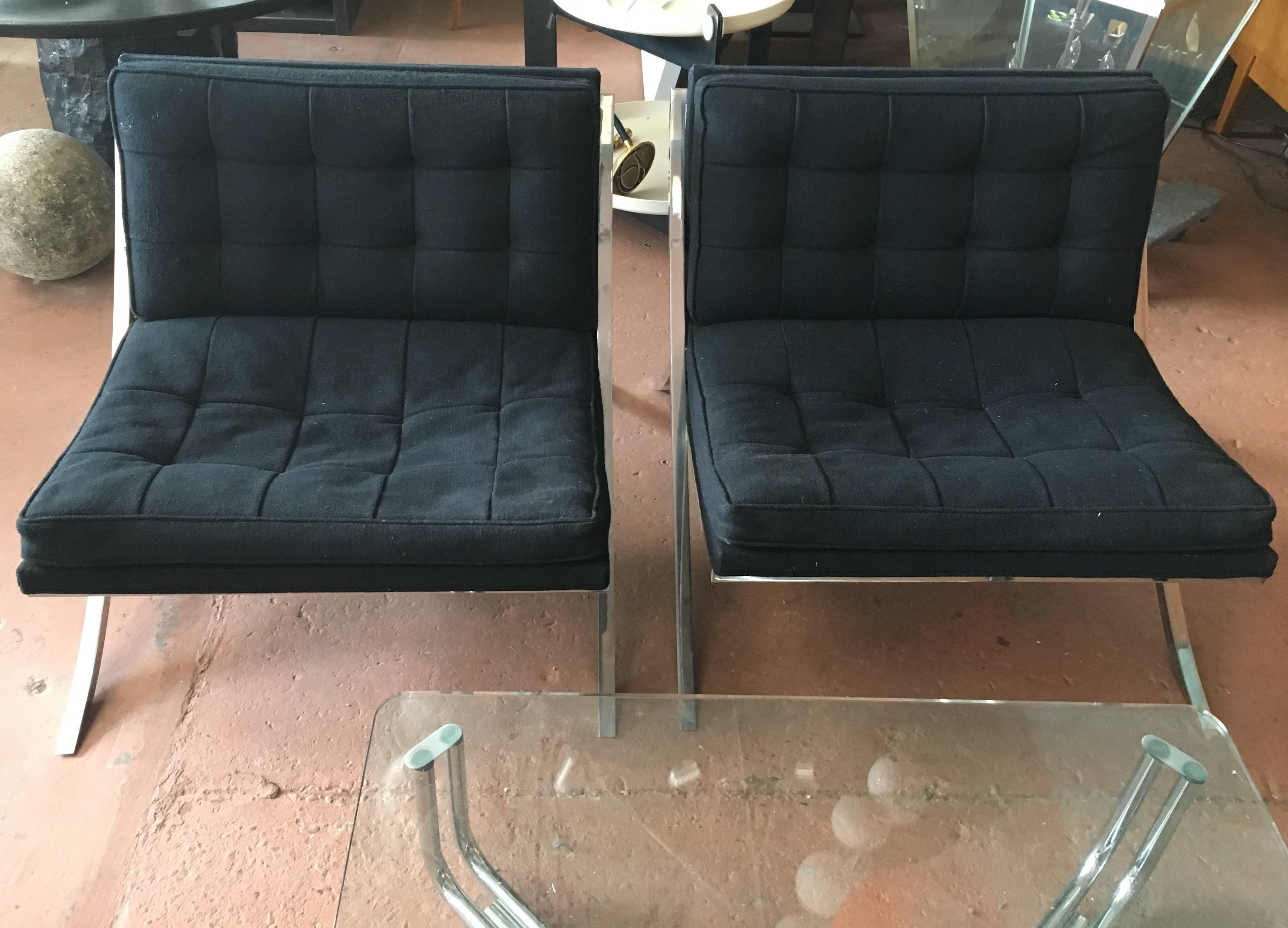 Mid-Century Modern Pair of Polished Steel Lounge Chairs by Mueller, 1970s