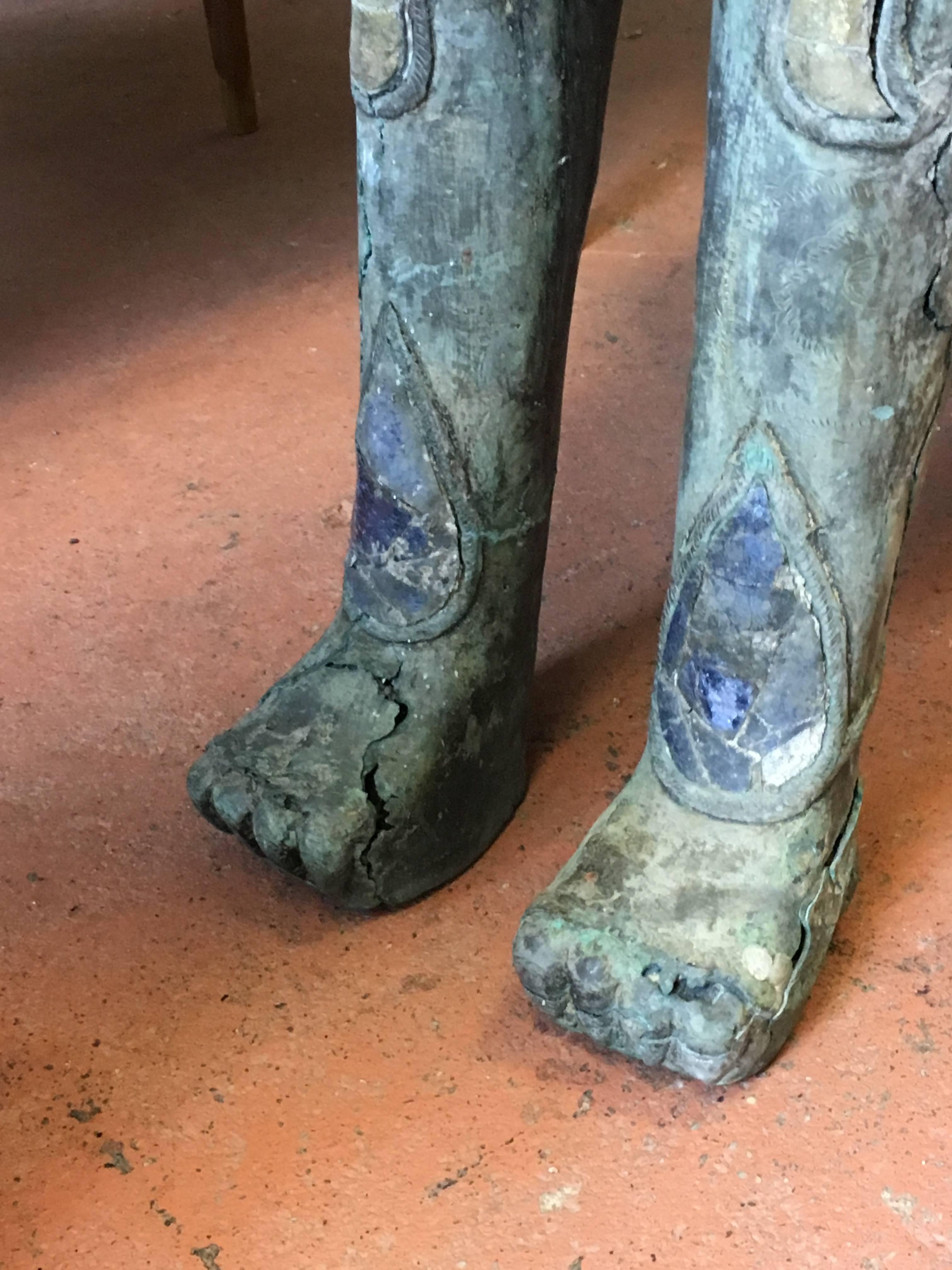 20th Century Pair of Tony Duquette Antique Bronze Thai Foo Dogs with Amethyst and Rose Quartz