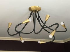 Large Leather and Brass Flexible Arm Meander Light