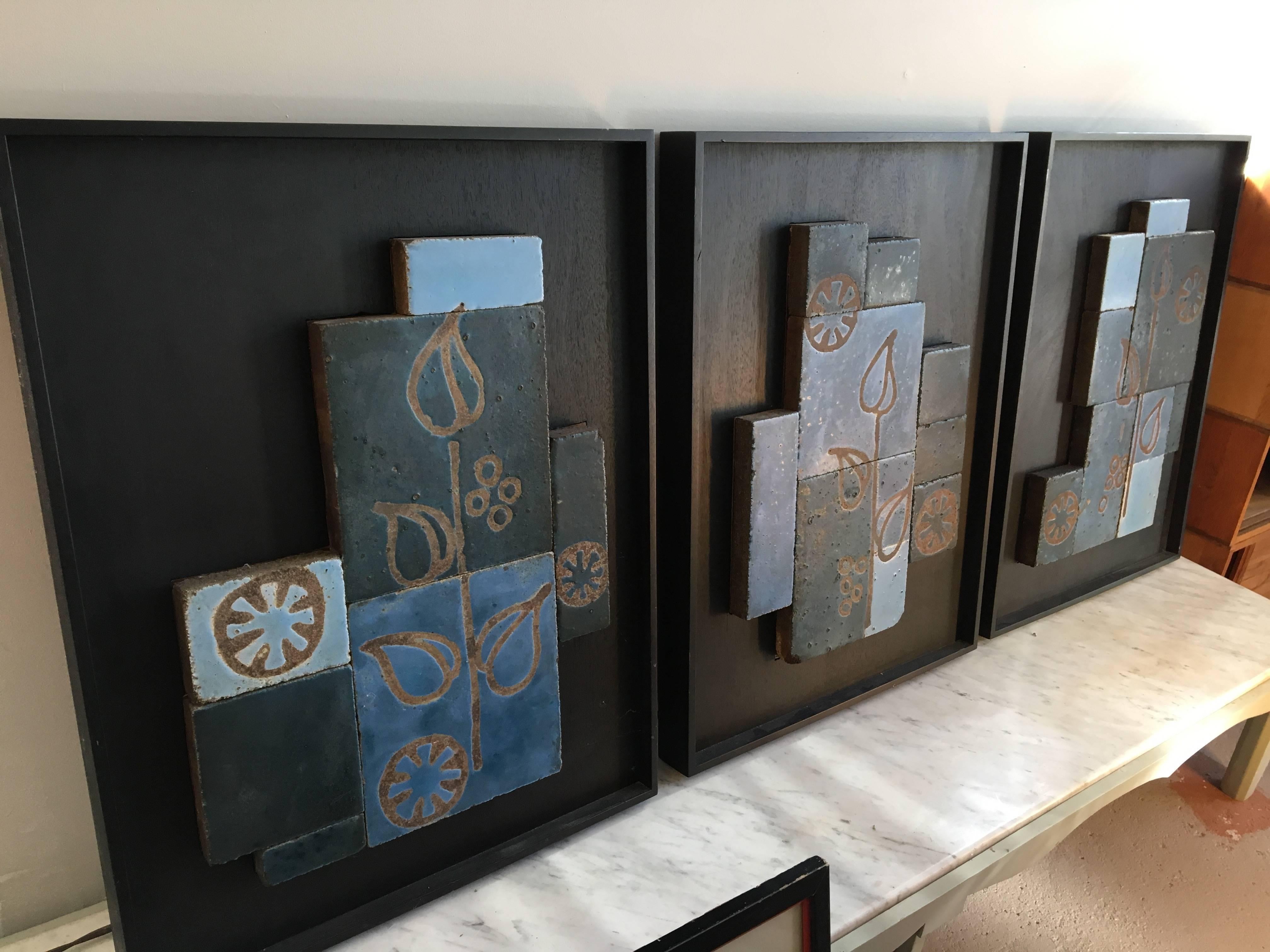 Set of Three Glazed Tile Assemblages from the South of France In Excellent Condition In Pound Ridge, NY