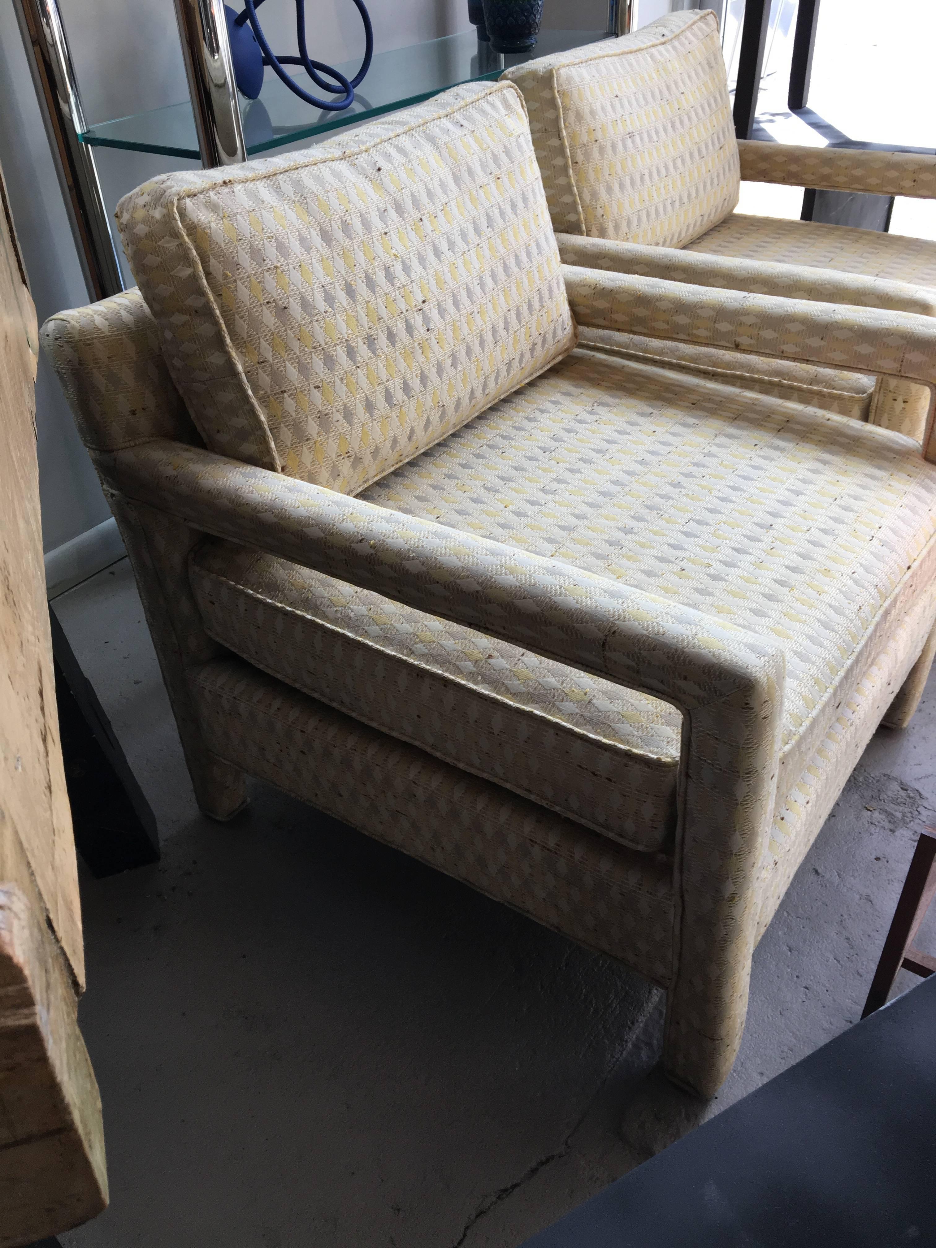 Mid-Century Modern Pair of Milo Baughman Parsons Club Chairs, Original Upholstery