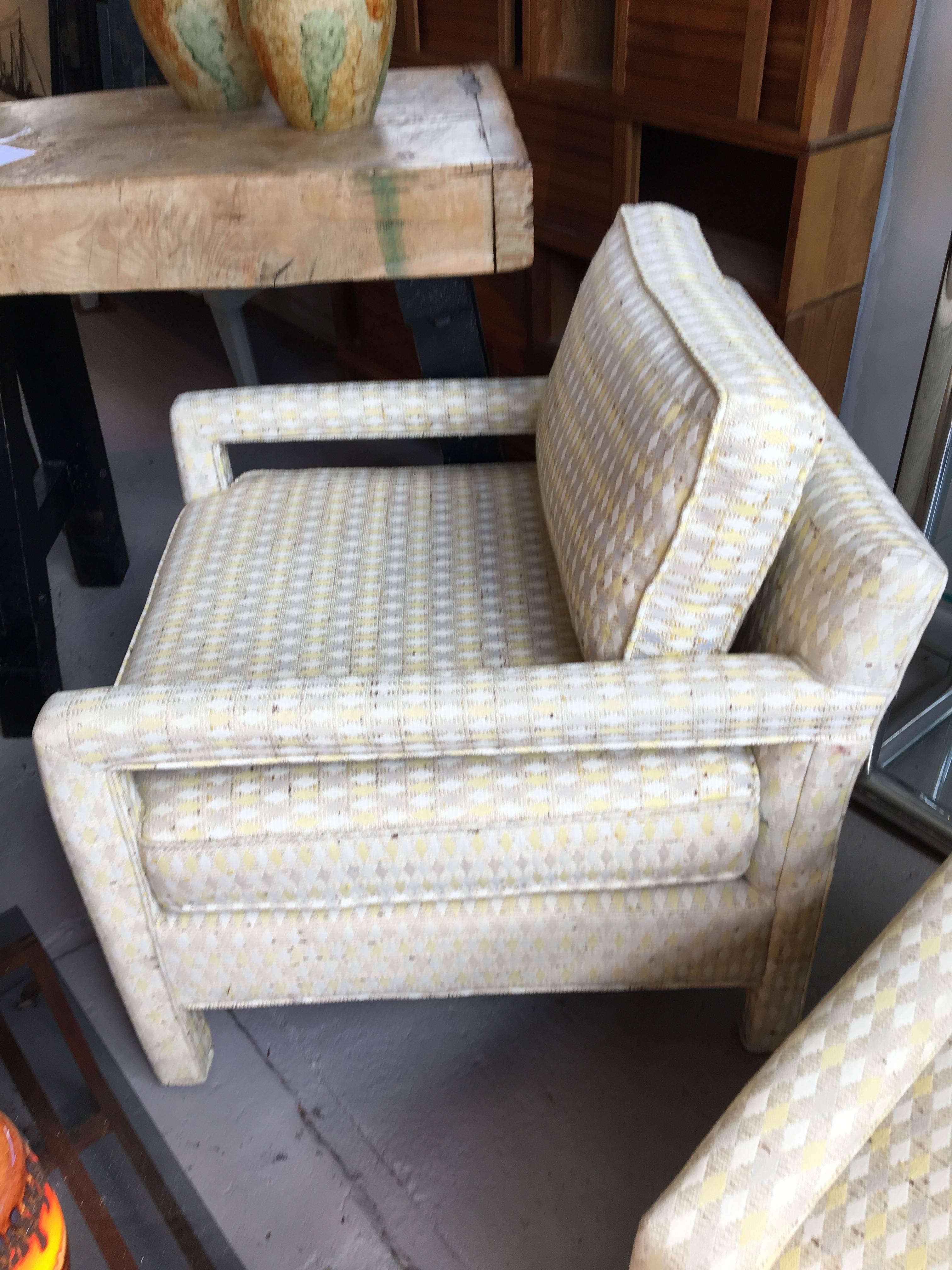 American Pair of Milo Baughman Parsons Club Chairs, Original Upholstery
