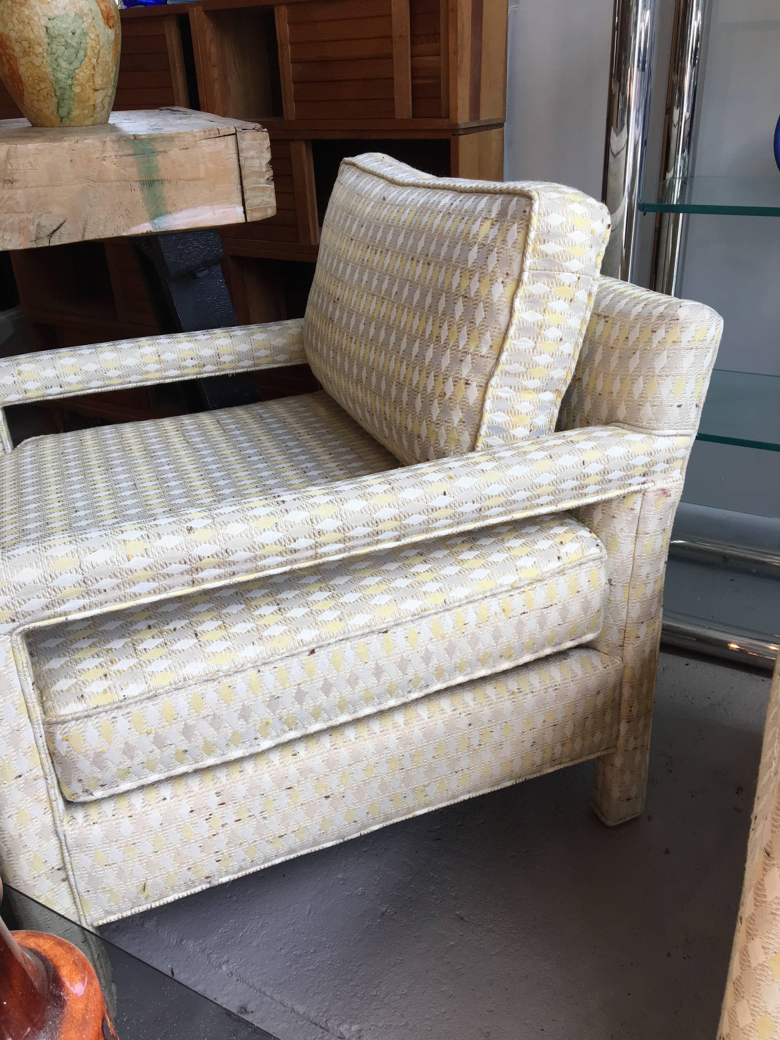 Pair of Milo Baughman Parsons Club Chairs, Original Upholstery In Good Condition In Pound Ridge, NY