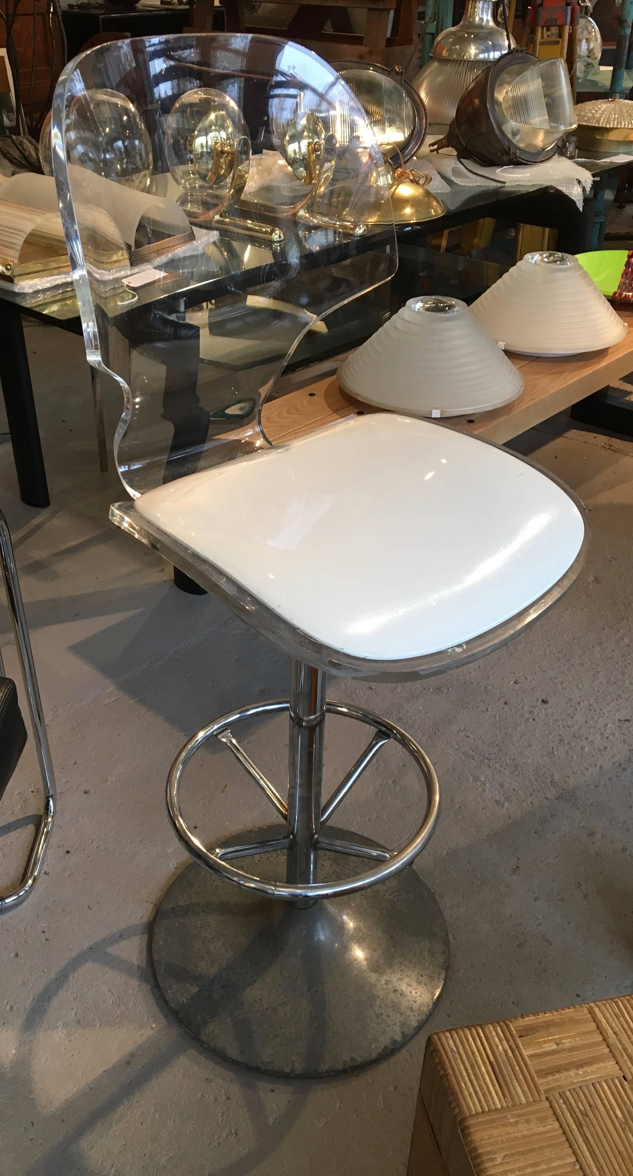 American Lucite Swivel Bar Stools, Aluminum Tulip Base by Hill Manufacturing