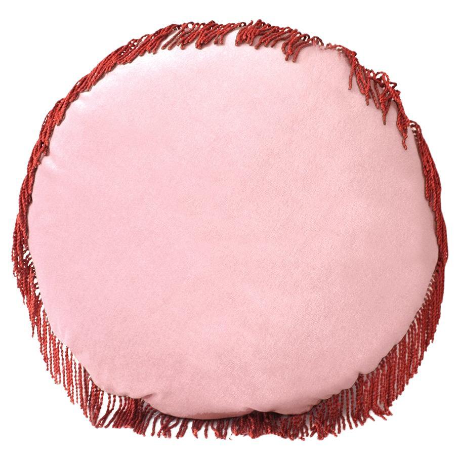 Cojín Redondo Turquesa Rosa Pastel Terciopelo Deluxe Hecho a Mano
