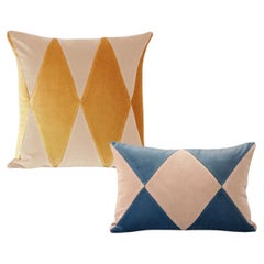RUBELITA Yellow and Blue - Set of 2 Velvet Deluxe Handmade Decorative Pillows