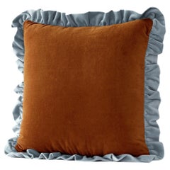 Jasper Brown and Blue Ruffled Velvet Deluxe Handmade Decorative Pillow
