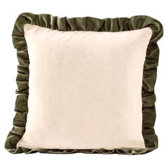Jasper Ivory and Dry Green Ruffled Velvet Deluxe Handmade Decorative Pillow