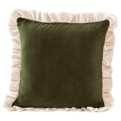 Jasper Dry Green and Ivory Ruffled Velvet Deluxe Handmade Decorative Pillow