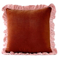 Jasper Brick and Pink Ruffled Velvet Deluxe Handmade Decorative Pillow