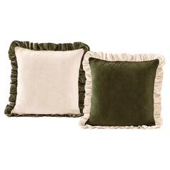 Jasper Green and White Ruffled - Set of 2 Velvet Deluxe Handmade Cushions
