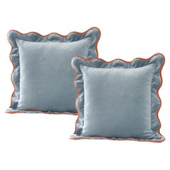 Opala Azul petróleo Juego de 2 almohadas festoneadas de terciopelo de lujo hechas a mano