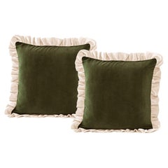 Jasper Dry Green - Set of 2 Velvet Deluxe Handmade Frilled Cushions