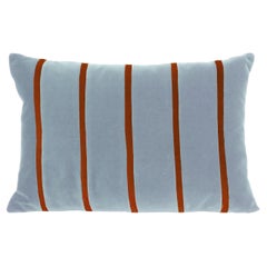 AMAZONITE Oreiller décoratif de luxe en velours rayé bleu et brun, fait main