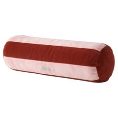 GEMMA Burgundy and Pink Striped Bolster Velvet Deluxe Handmade Cushion