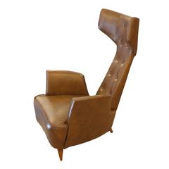 Sculptural Mid-Century Style Leather Armchair