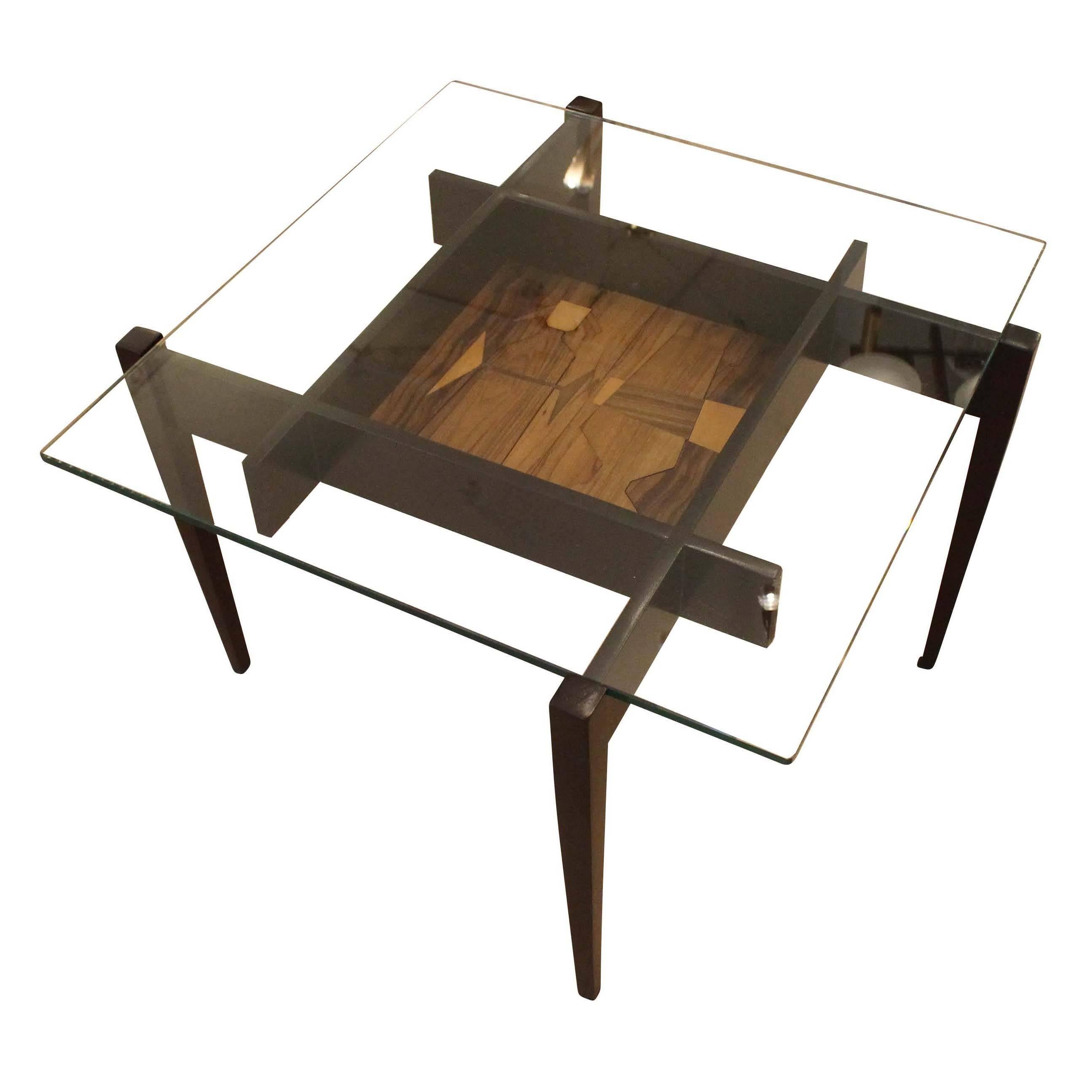Square Coffee or Side Table with Center Etching, Italy, 1950s
